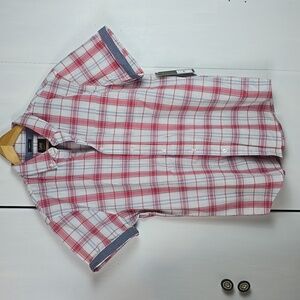 Lee |Cayenne Shirt Red White Blue Plaid Preppy Patriotic Stretchy Comfort  Sz.L
